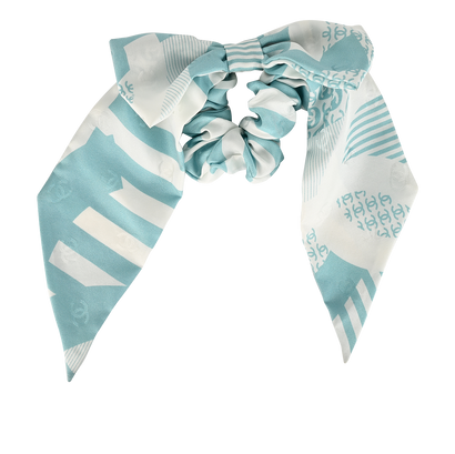 Chanel CC Bow Scrunchie, &pound;275, Accessories, Blue/White, Silk, Front view